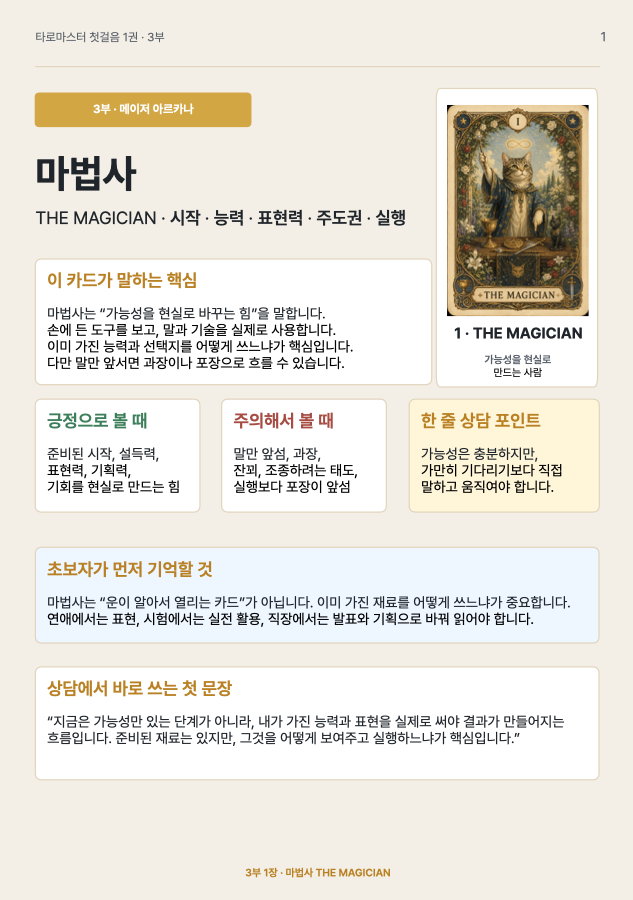 마법사 카드 핵심 의미 전자책 페이지